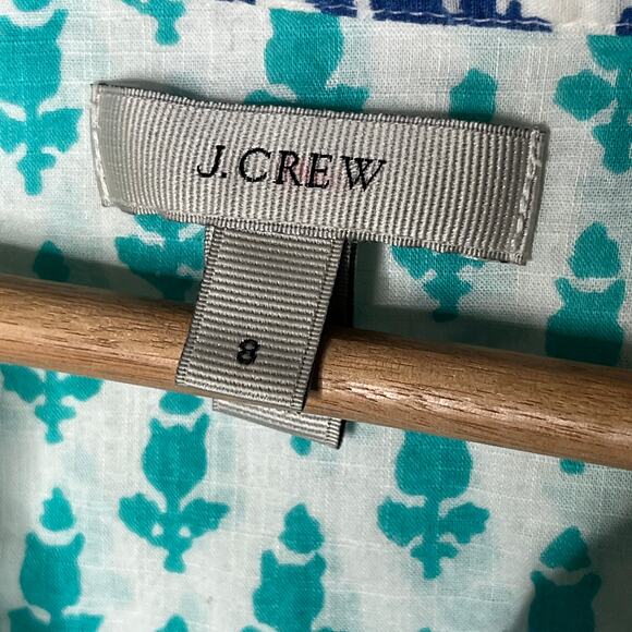 J. Crew Women's Teal Blue White Cotton Thistle Print Popover Size Small - Picture 3 of 6